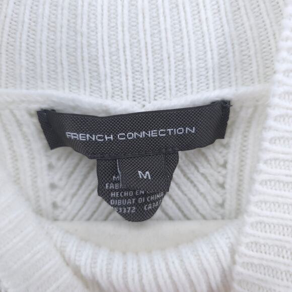 French Connection White Polymide Crop LaceKnit MockNeck Sweater Balloon Sleeve M - Picture 6 of 11